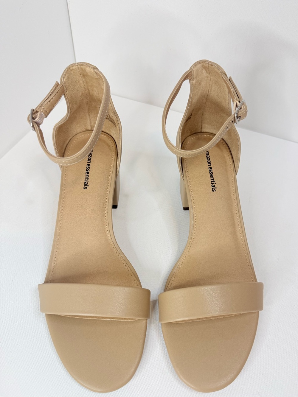 Amazon Essentials Beige Ankle-Strap Block Heel Sandals